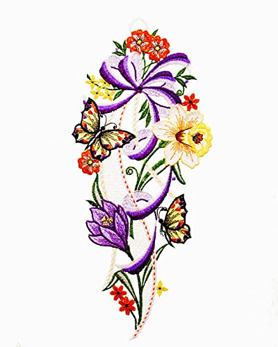 Plauener Spitze  Fensterbild Narzisse und Krokus HXB 42x18cm im Sale