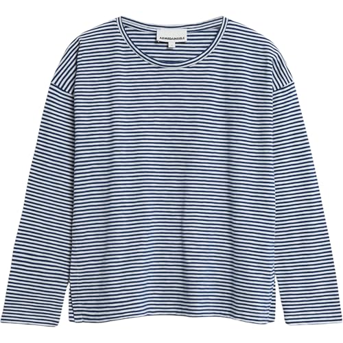 ARMEDANGELS Damen Longsleeve aus Bio-Baumwolle XIANAA Stripes Longsleeve Loose Fit Oatmilk-Light Tangerine im Sale