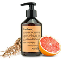 Thumbnail for Jean & Len Hand Soap Blood Orange & Vetiver, gently cleanses hands, liquid soap in a pump dispenser for clean and well-groomed hands, fruity-woody scent, free from parabens, silicones & microplastics, vegan, 250 ml