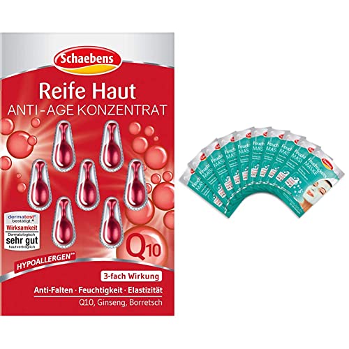 Schaebens Reife Haut Konzentrat, 6er Pack (6 x 7 Stück), 02200 & Feuchtigkeits Maske, Sofort-Effekt, erhöht die Hautfeuchtigkeit mit Aloe Vera, Heilwasser, Gurke und Urea, Hypoallergen, 10x 10 ml im Sale
