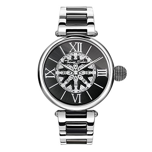 Thomas Sabo Damen Armbanduhr Karma schwarz silber Analog Quarz Edelstahl WA0298-290-203-38 im Sale