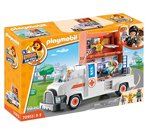 PLAYMOBIL DUCK ON CALL 70913 Emergency Doctor Truck with Station, Light and Sound, Toy for children 3 years and up on Sale