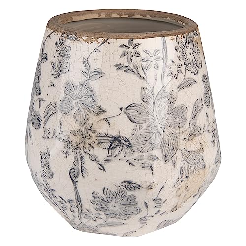 Clayre & Eef Blumentopf Indoor Ø 11*11 cm Grau Beige Keramik Rund Blumen Pflanzentopf im Sale