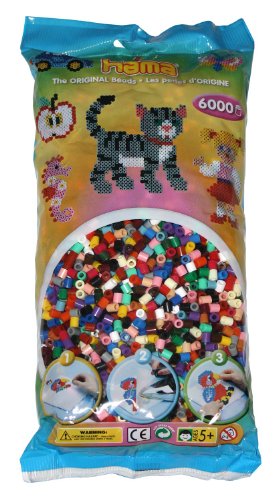 Hama Beads 205-67 Iron-on Beads Bag with approx. 6,000 colorful midi craft beads with a diameter of 5 mm in a solid color mix, creative crafting fun for all ages on sale