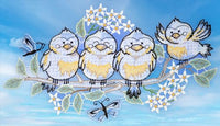 Thumbnail for Plauener Spitze Fensterbild Vogelquartett Blau Fensterdekoration Vögel Spitzenbild Fensterschmuck Frühling Sommer Allzeit Mehrfarbig mit 2 Saugnäpfen im Sale