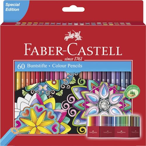 FABER-CASTELL 111260 - Buntstifte Set Castle, 60-teilig, hexagonal, bruchsicher, für Kinder und Erwachsene im Sale
