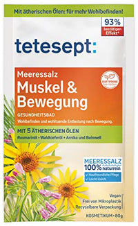 Thumbnail for tetesept Meeressalz Muskel & Bewegung – Gesundheitsbad für Entlastung nach Bewegung mit 5 ätherischen Ölen – Wohltuender Badezusatz mit natürlichem Meeressalz – 1 x 80 g