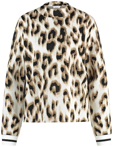 Gerry Weber Damen Pullover mit Leodessin Langarm, breite Rippenbündchen Animal-Print beige-schwarz Jacquard 44 im Sale