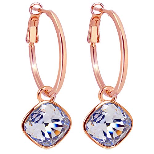 Rose gold hoop earrings blue charm pendant branded crystals earrings 925 Sterling NOBEL JEWELRY on sale