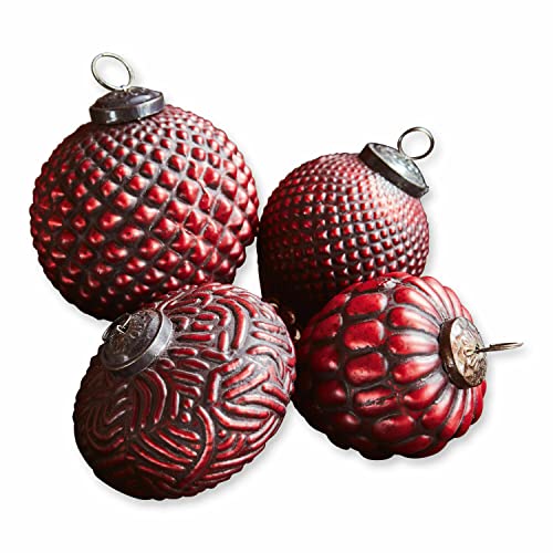 Loberon Weihnachtsschmuck 4er Set Meyen, Verschiedene Designs, Besondere Musterung, Nostalgie-Charme, Christbaumschmuck, Weihnachtsdeko, Weihnachten, Glas, Eisen, rot im Sale