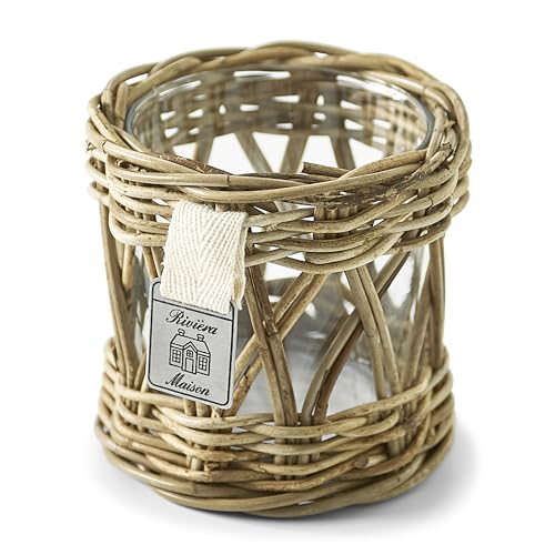 Rivièra Maison 326630 Candle Holder, Glass, Rattan, Transparent, Wood, Candle Holder (100 mm, 100 mm, 120 mm, Table, Glass, Rattan, Transparent, Wood) on Sale