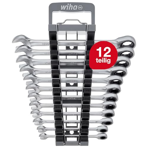 Wiha Ringratschen-Gabelschlüssel Set 13-tlg. inkl. Halter I Ring Ratschenschlüssel Set 8-19 mm I Maulschlüssel Satz mit Ringratsche (44665) im Sale