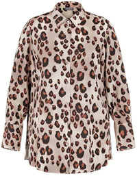 Thumbnail for Samoon women's blouse with leopard print, long sleeves, cuffs, animal print, pearl patterned, size 44 on sale