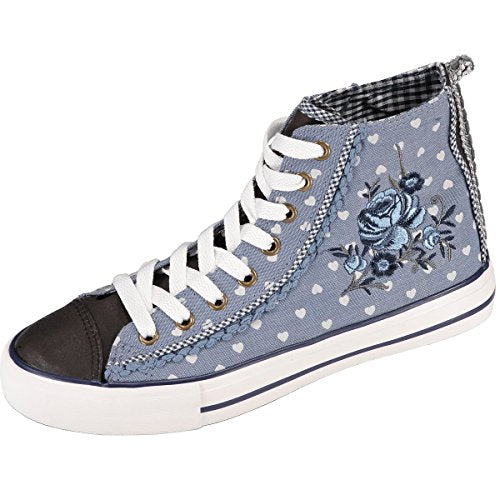 Krüger MADL Damen Trachtensneaker Heartbreaker | Trachtenschuhe | Modell: 4522 (Blau 8) | Größe (36)