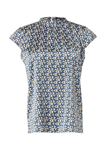 comma Patterned satin blouse with gathers Navy 38 on sale