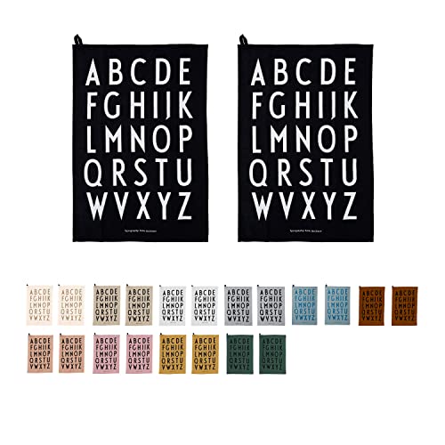Design Letters Classic Tea Towel (Black) - 100% Cotton, Oeko-Tex Certified, Soft, Absorbent, and Quick-Drying, 2 PCS, Decorative with Iconic Alphabet Print, L: 60 x W: 40cm on Sale
