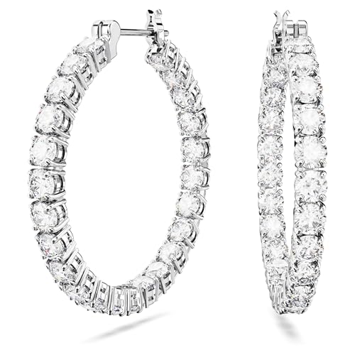 Swarovski Matrix Hoop Earrings, Rhodium-plated earrings with radiant blue Swarovski crystals on sale