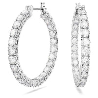 Thumbnail for Swarovski Matrix Hoop Earrings, Rhodium-plated earrings with radiant blue Swarovski crystals on sale
