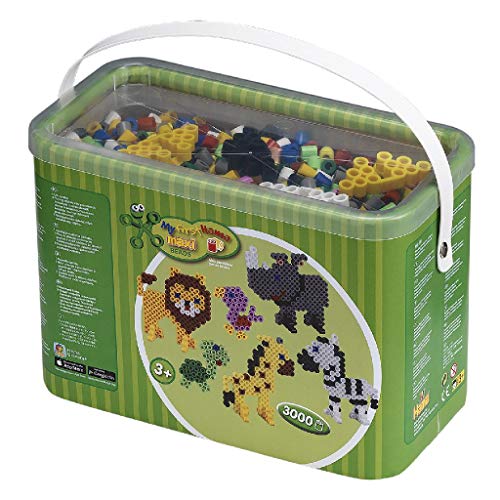 Hama Beads 8804 Iron-on Beads in a Bucket, approx. 3,000 colorful maxi beads with a diameter of 10 mm in a basic color mix, 3 pegboards and accessories including ironing paper, creative crafting fun for all ages on sale