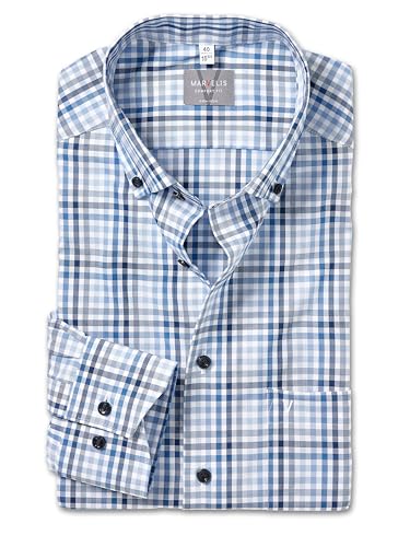 Marvelis Men's Long Sleeve Non-Iron Comfort Fit Checked Shirt with 04 Button-Down Collar, Blue 15.44 on Sale