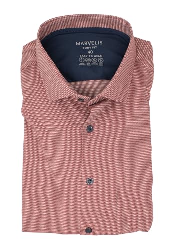 Marvelis Herren Easy to Wear Hemd Body Fit Kent Kragen Langarm Stretch Struktur Rot, Kragenweite:44 im Sale