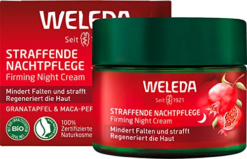 WELEDA Bio Straffende Nachtpflege - Naturkosmetik Natural Anti Aging Gesichtscreme mit Granatapfelsamenöl & Maca-Peptiden. Feuchtigkeitscreme mindert Falten und regeneriert die Haut (1x 40ml) im Sale