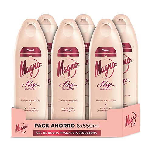 Magno Rose Gel de Ducha, con Aceite de Almendra, Fragancia con Toques Silvestres y Hierbas Aromáticas, 6uds de 550ml (3.300ml) im Sale