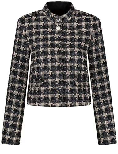Taifun Damen Kurzblazer mit Schulterriegeln Langarm Gemustert, kariert Schwarz Gemustert 46 im Sale