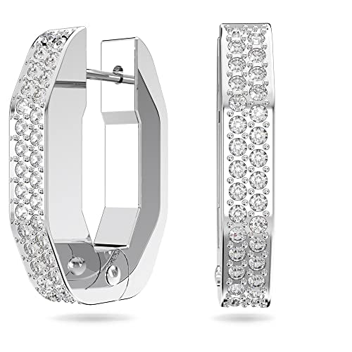 Swarovski Dextera Hoop Earrings, Rhodium-plated, Octagonal Earrings with Radiant Swarovski Crystals on Sale