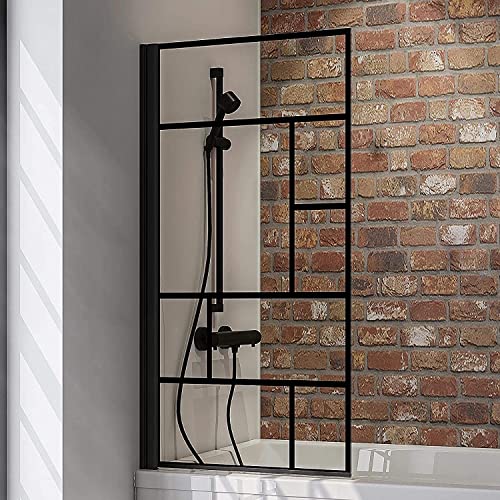Schulte Duschwand 80 x 140 cm, 5 mm Sicherheitsglas ESG Dekor Atelier 1, Black Style, Schwarz-matt, Duschabtrennung 1-teilig für Badewanne im Sale