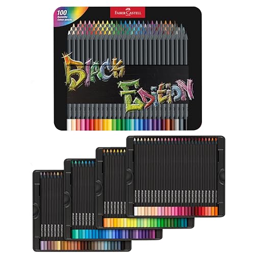 Faber-Castell 116490 - Buntstifte Black Edition, 100er Metalletui, bruchsicher, für Kinder und Erwachsene im Sale