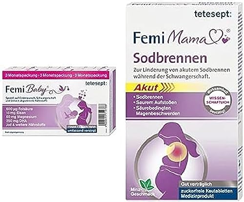 tetesept Femi Baby – 16 Nährstoffe für Kinderwunsch, Schwangerschaft & Stillzeit + Femi Mama Sodbrennen im Sale