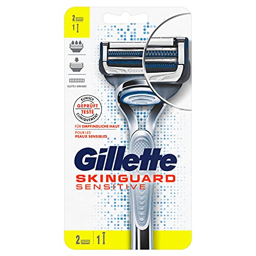 Gillette SkinGuard Sensitive Rasierer Herren, klinisch getestet für empfindliche Haut, Rasierer + 2 Rasierklingen im Sale