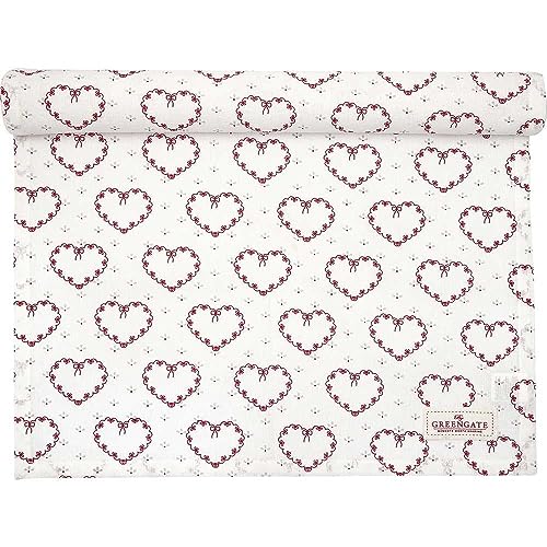 Greengate table runner Layla Heart White with hearts cotton 45x140 cm tablecloth on sale