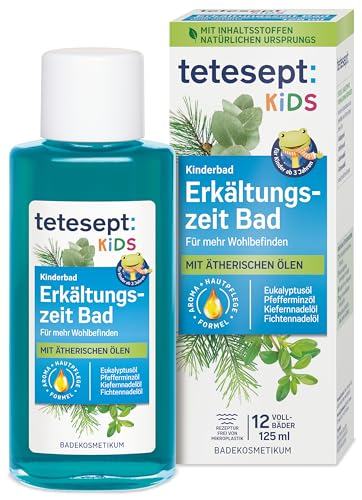 tetesept Kids Erkältungszeit Bad – Kinderbad für die kalte Jahreszeit mit 4 ätherischen Ölen – Wohltuender Badezusatz zur Entspannung und Durchwärmung – 1 x 125 ml