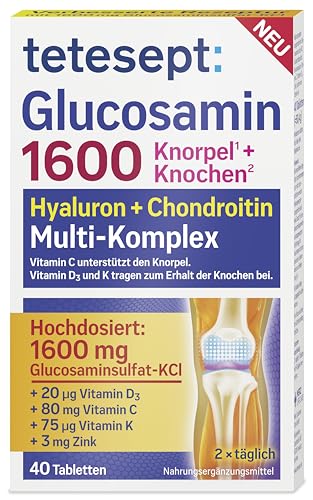 tetesept Glucosamin 1600 - Ergänzungspräparat mit Glucosamin und hochdosiertem Vitamin D3 & Vitamin C - für gesunde Knochen und Knorpel - 1 x Tabletten (Nahrungsergänzungsmittel) im Sale