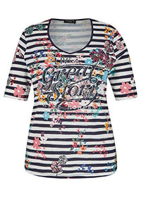 Thumbnail for Via Appia Due Damen Softes Baumwoll-Ringel-Shirt mit Blumen und Front-Print im Sale
