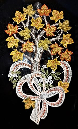 Plauener Spitze Fensterbild Herbst Baum Blätter Orange Fensterdekoration 27 cm Spitzenbild Fensterschmuck Mehrfarbig mit Saugnapf im Sale