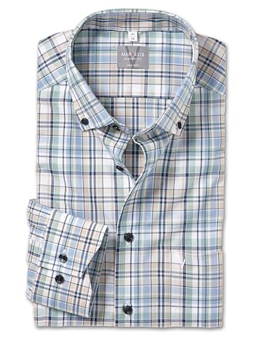 Marvelis Men's Long Sleeve Non-Iron Comfort Fit Checked Shirt with 04 Button-Down Collar, Blue 15.44 on Sale