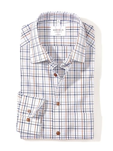 Marvelis Herren Businesshemd Langarm Non-Iron Modern Fit,Kariert,New Kent,beige 21,46 im Sale