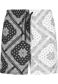 Thumbnail for Karl Kani Herren KM232-038-2 KK Small Signature Paisley Block Resort Shorts Black/White im Sale