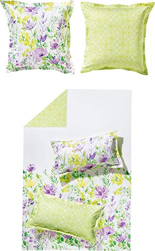Erwin Müller Wende-Bettwäsche mit Blumen, Bettgarnitur, Kissenbezug, Bettbezug Mako-Satin grün im Sale