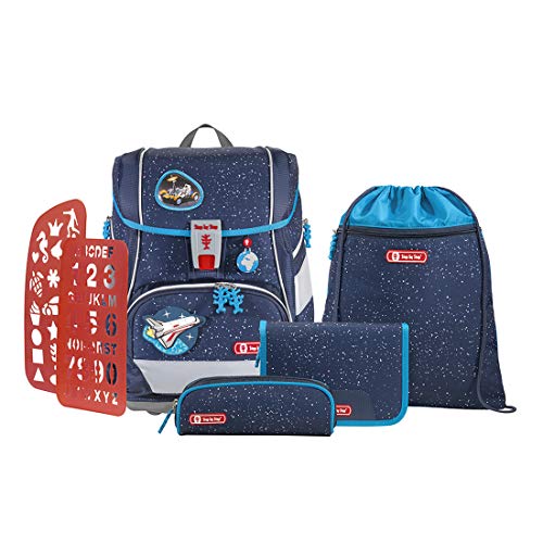 Step by Step Schulranzen-Set 2IN1 Plus „Sky Rocket Rico“ 6-teilig, blau-schwarz, ergonomischer Tornister mit Reflektoren, höhenverstellbar mit Hüftgurt, Jungen, 1. Klasse, 19 im Sale