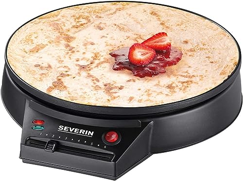 SEVERIN Crêpes Maker, crepe iron for sweet crepes and savory galettes, crepe maker with grill plate (30 cm diameter), continuously variable temperature adjustment, black, CM 2198 on sale