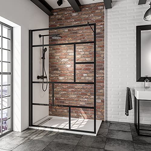 Schulte EP369112 68 1660 Duschwand Alexa Style 2.0 Walk In Black Style, 140 x 200 cm, 6 mm Sicherheitsglas Dekor Atelier 1 fixil beschichtet, schwarz matt, Montage auf Duschwanne oder Fliese