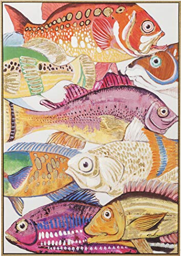 Kare Design Picture Touched Fish Meeting Two, Multi-colored, Canvas Picture, Wall Decoration, Canvas, Solid Wood Frame, Hand-Painted Details, Living Room, Bedroom, Hallway, 100x75cm (L/W) on Sale