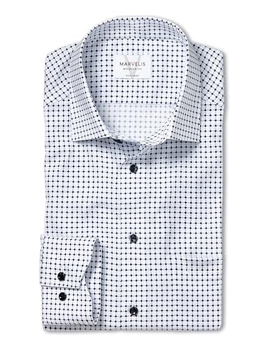 Marvelis Men's Business Shirt Long Sleeve Non-Iron Modern Fit, Rotational Print, New Kent, Blue 11.45 on Sale