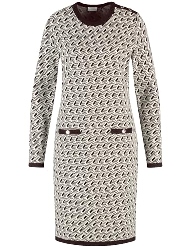 Gerry Weber Damen Elegantes Strickkleid mit Jacquard-Muster Langarm Jacquard, Gemustert knieumspielend Cream/Black Graphic Jacquard 46 im Sale