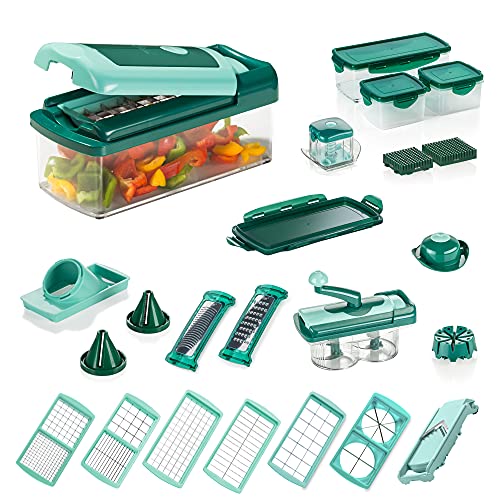 Genius Nicer Dicer Fusion Smart Set (34 Teile) inkl. Twist Alles-Schneider Hobeln Würfeln Julienne Spiralen Obst- und Gemüseschneider - Ideal für den gesunden Lebensstil im Sale