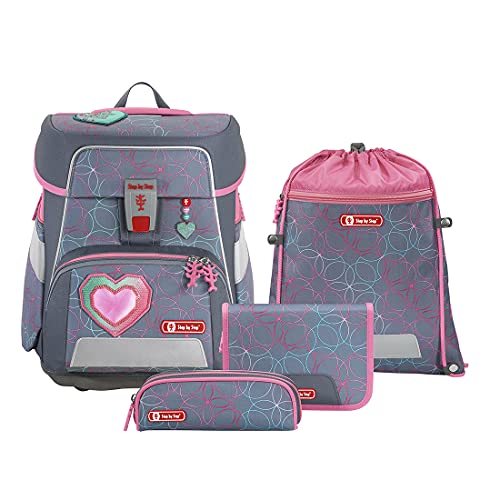 Step by Step Schulranzen-Set Space Glitter Heart Hazle, 5-teilig, rosa-grau, Herz-Design, ergonomischer Tornister mit Reflektoren, höhenverstellbar mit Hüftgurt, für die 1. bis 4. Klasse, 20 im Sale